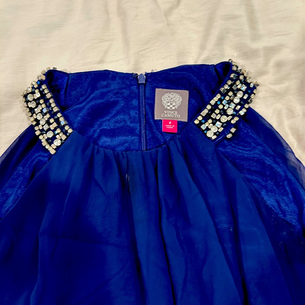 Dark blue chiffon beaded halter dress